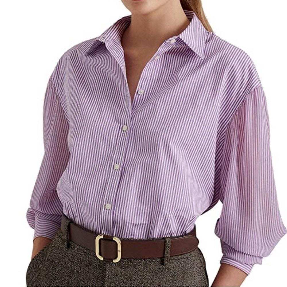 Lauren Ralph Lauren  Black Label Striped Button Down Shirt Size Large